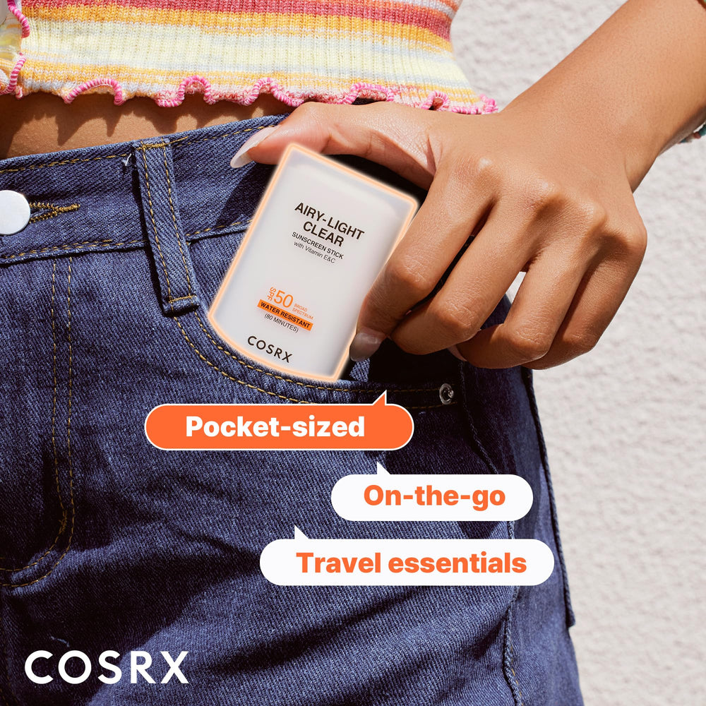 Cosrx Airy-Light Stick Solaire, application rapide avant exposition.