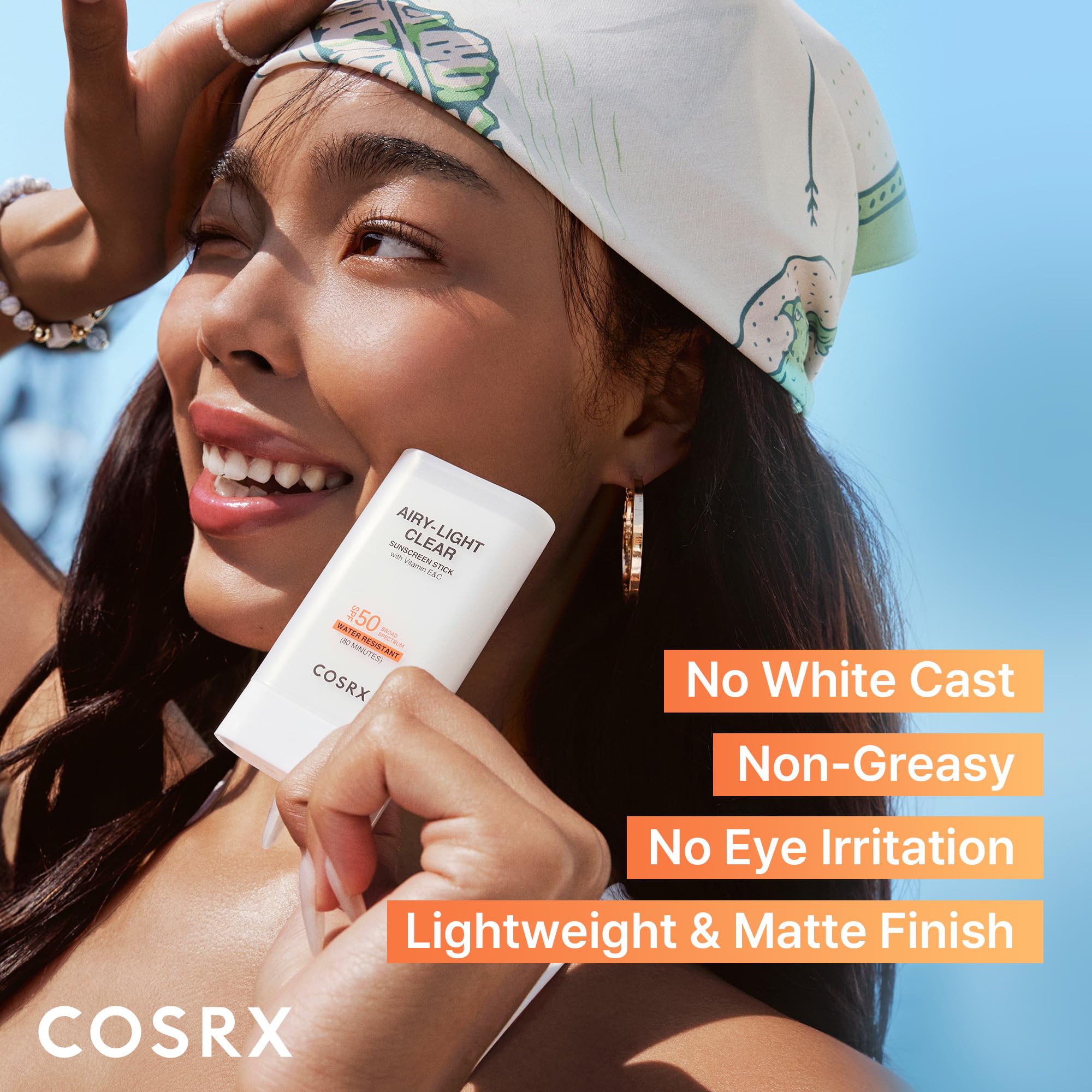 Cosrx Airy-Light Stick Solaire, format compact idéal pour le voyage.