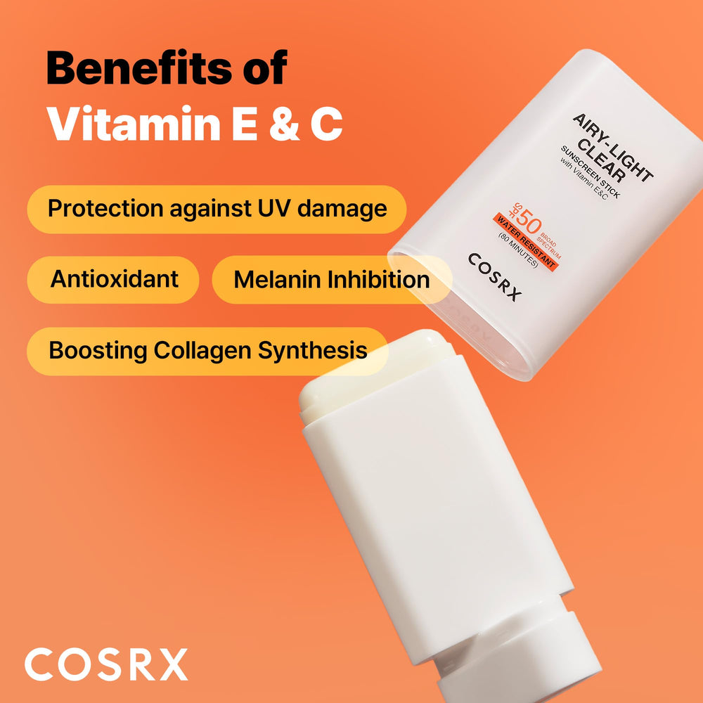 Cosrx Airy-Light Stick Solaire, finition matte sans trace blanche.