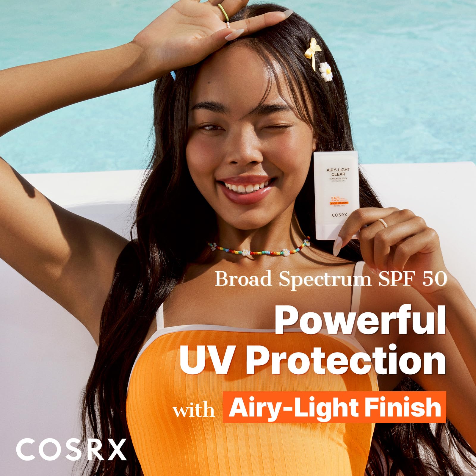 Cosrx Airy-Light Stick Solaire SPF50, vitamine E et C pour la peau.