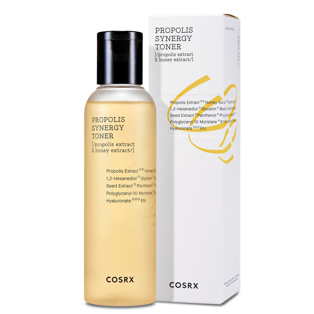 Rituel quotidien avec COSRX Propolis Synergy Toner, douceur et hydratation.