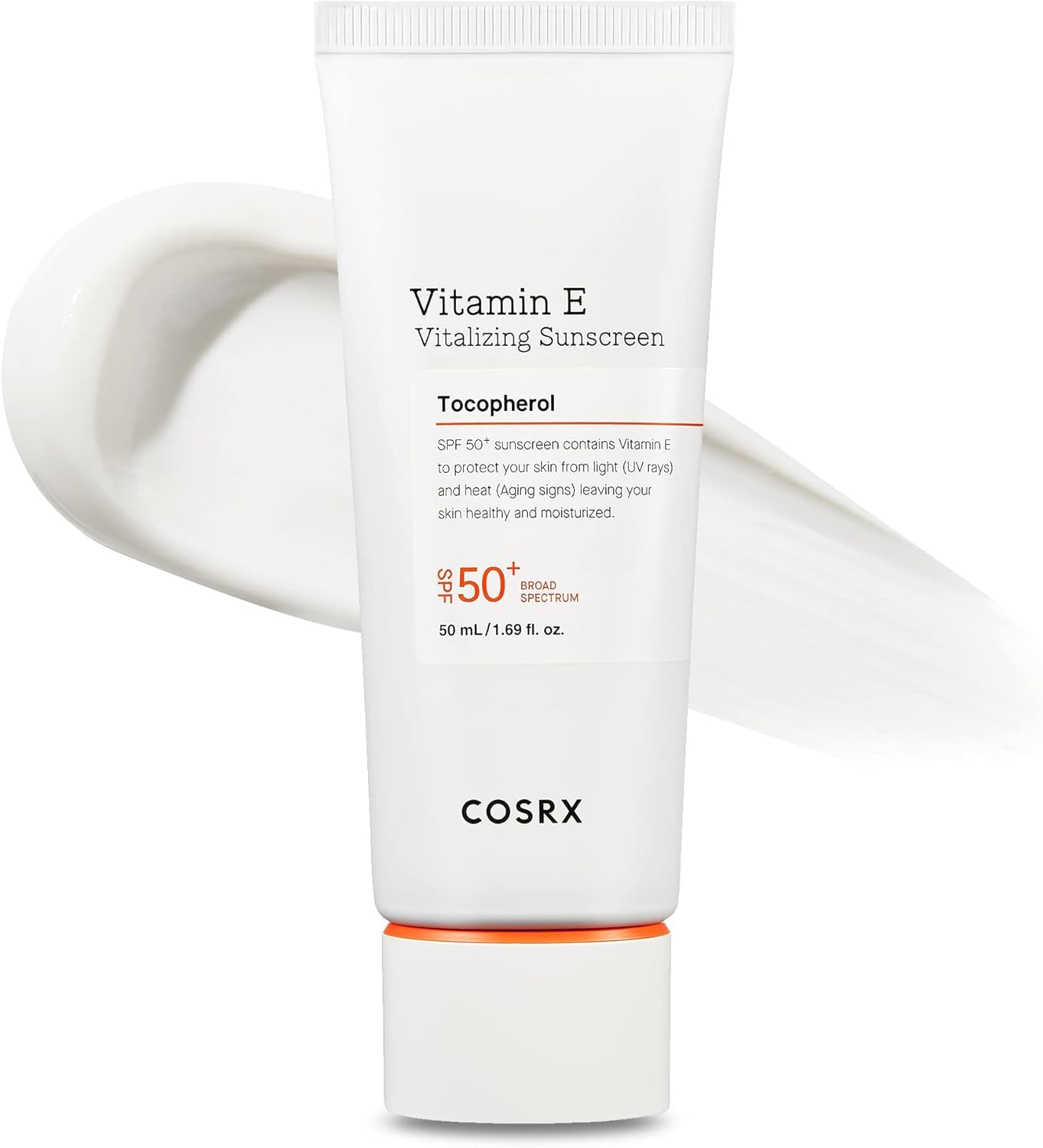 COSRX Vitamin E SPF50 : bouteille élégante offrant une protection solaire quotidienne légère.