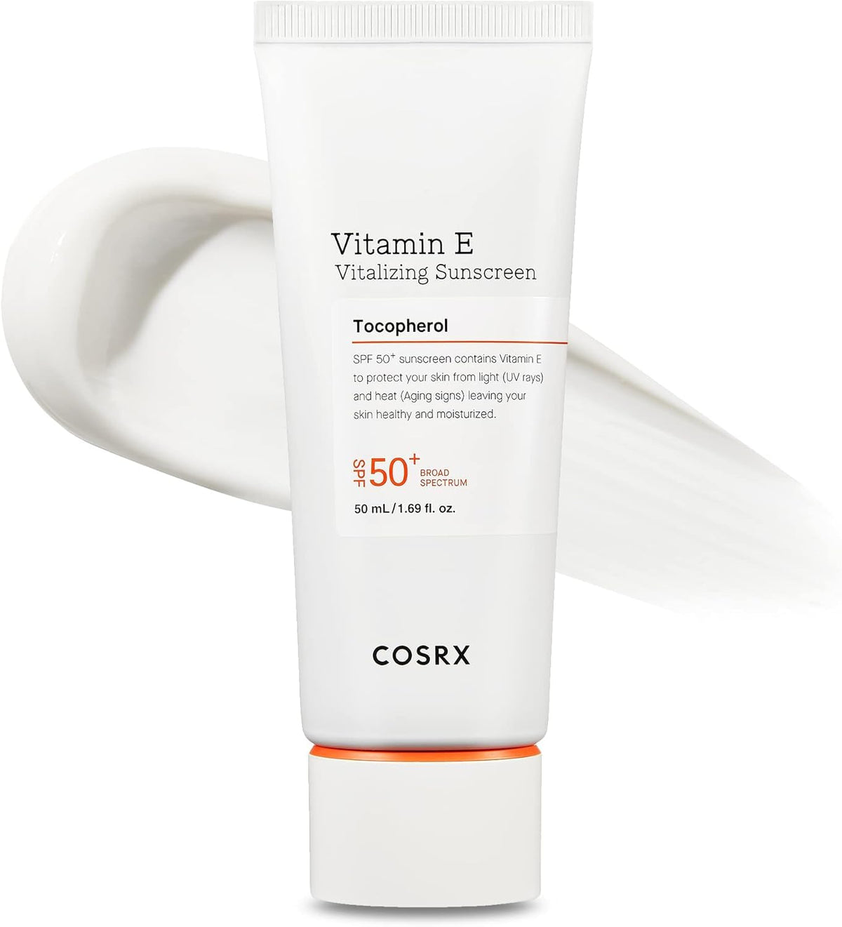 COSRX Vitamin E SPF50 : bouteille élégante offrant une protection solaire quotidienne légère.