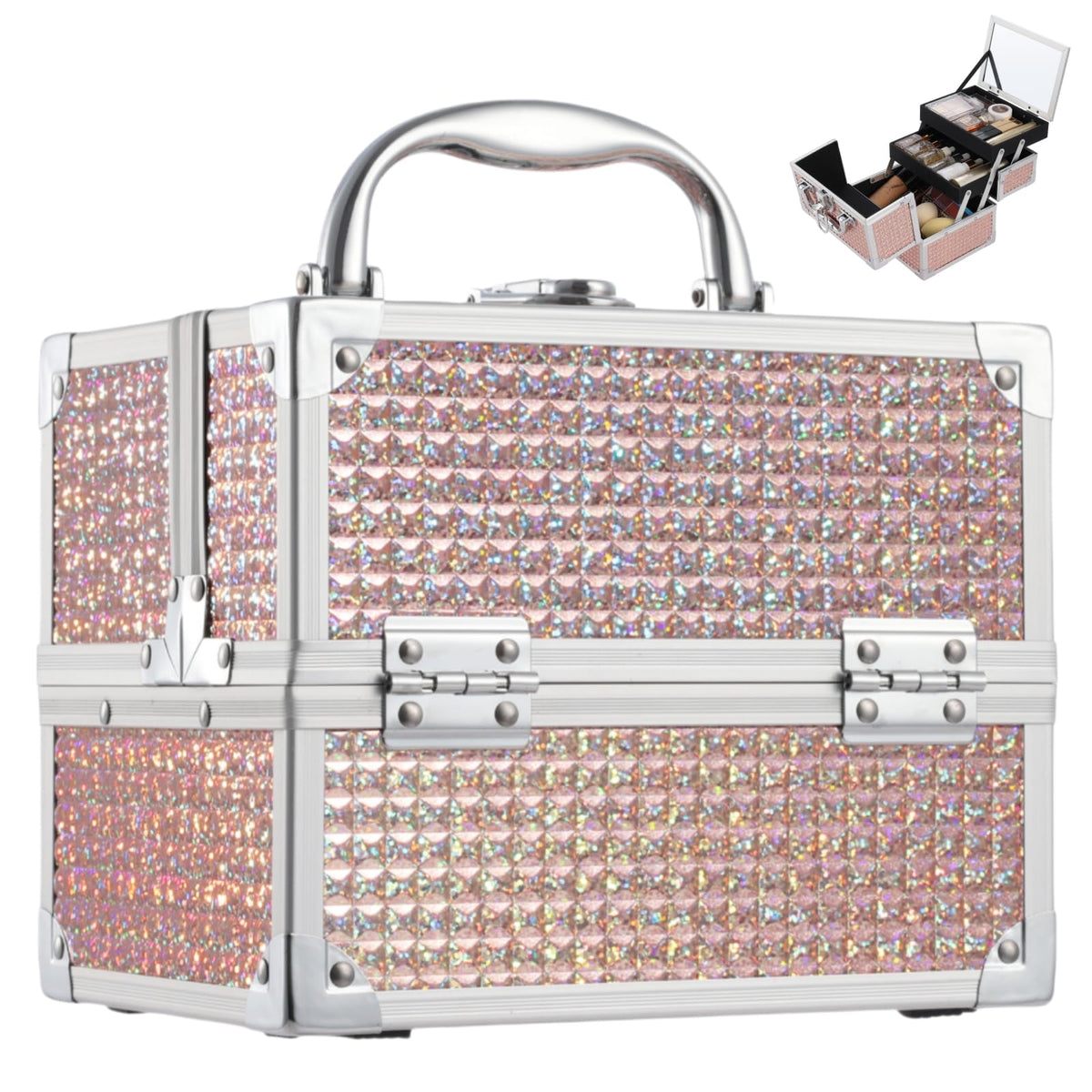 Costravio coffret maquillage avec miroir, rose pailleté, idéal pour les vanités