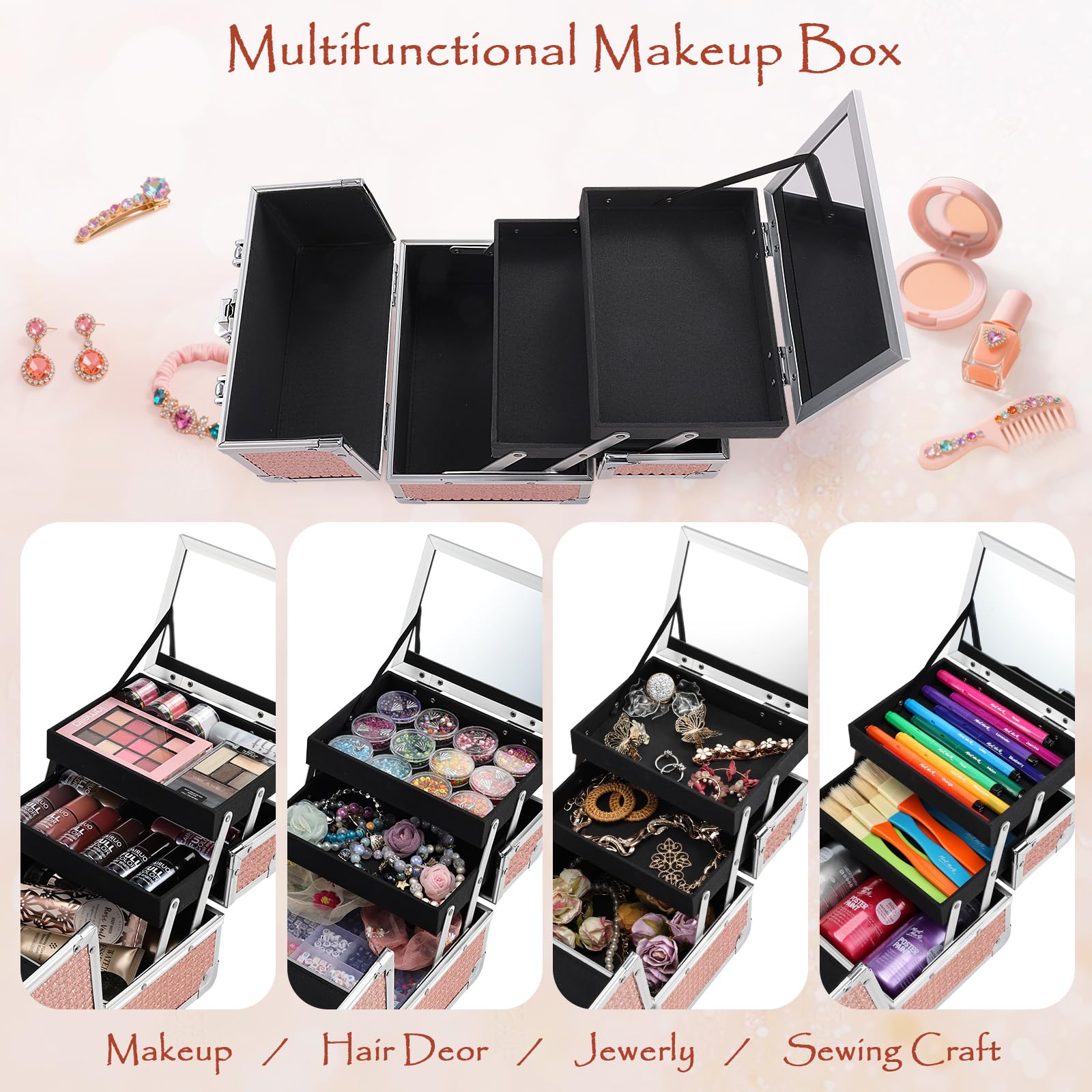 Costravio organisateur maquillage compartiments flexibles, pratique pour trier cosmétiques et bijoux