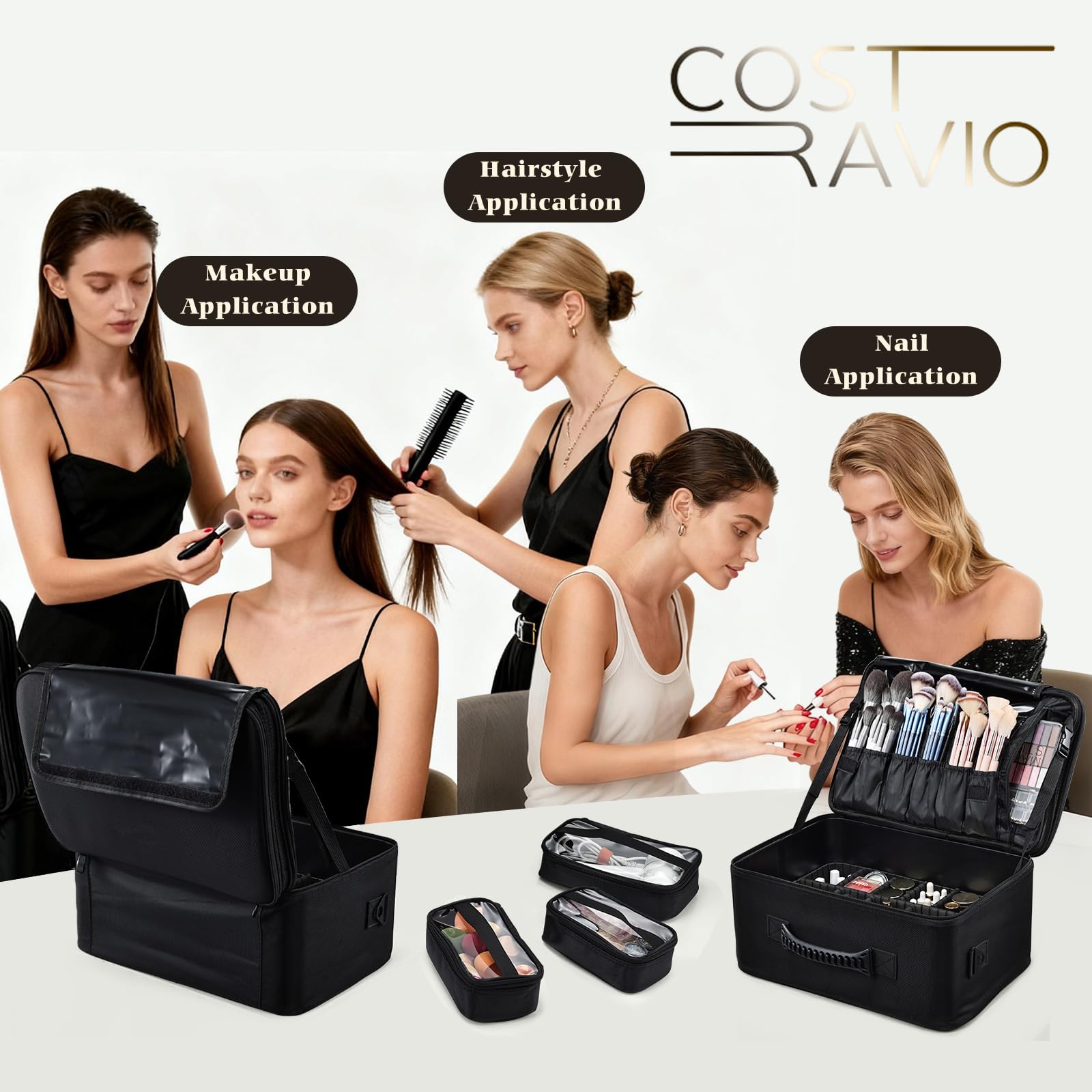 Costravio sac-maquillage trois sachets transparents pour accès rapide
