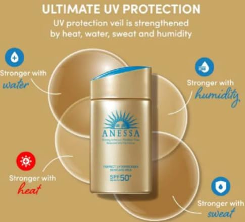 Application sur peau sensible avec Anessa, formulation hypoallergénique adaptée.