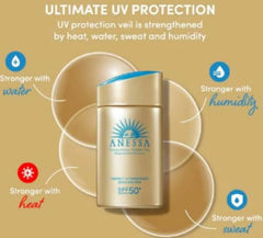 Application sur peau sensible avec Anessa, formulation hypoallergénique adaptée.