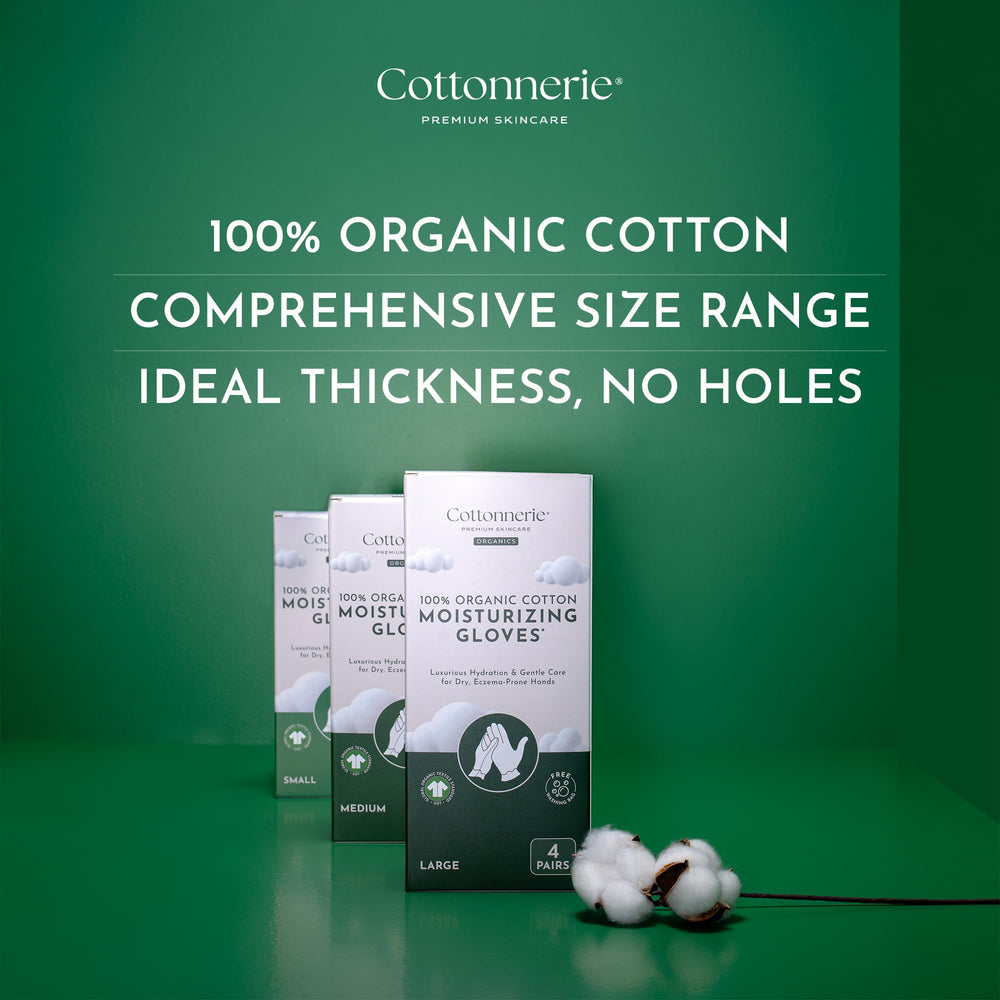 Gants Cottonnerie en coton biologique, confort nocturne et peau hydratée.