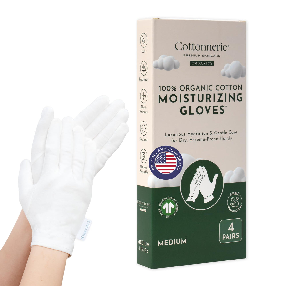 Gants Cottonnerie en coton bio pour mains sèches, port nocturne apaisant.