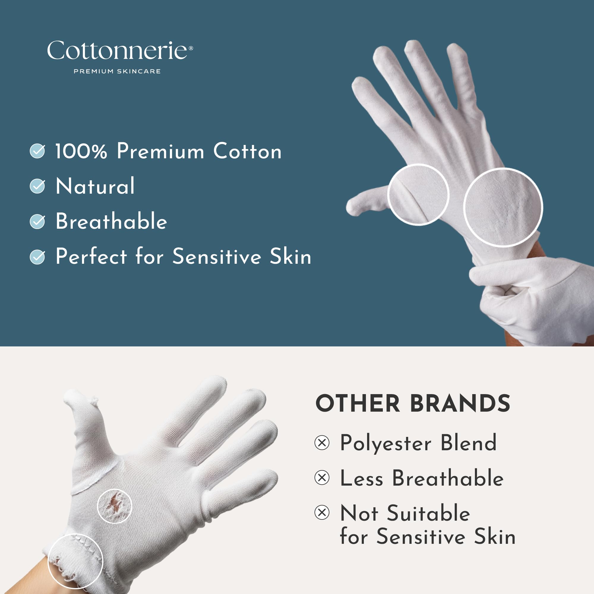 Gants Cottonnerie pour eczema nocturne, confort et hydratation.
