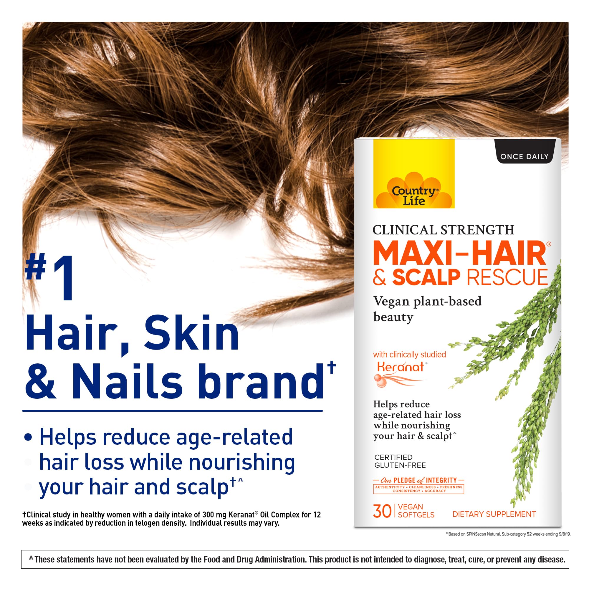 Country Life Maxi-Hair Rescue — ingrédients clean-label et vegan pour une routine beauté naturelle.