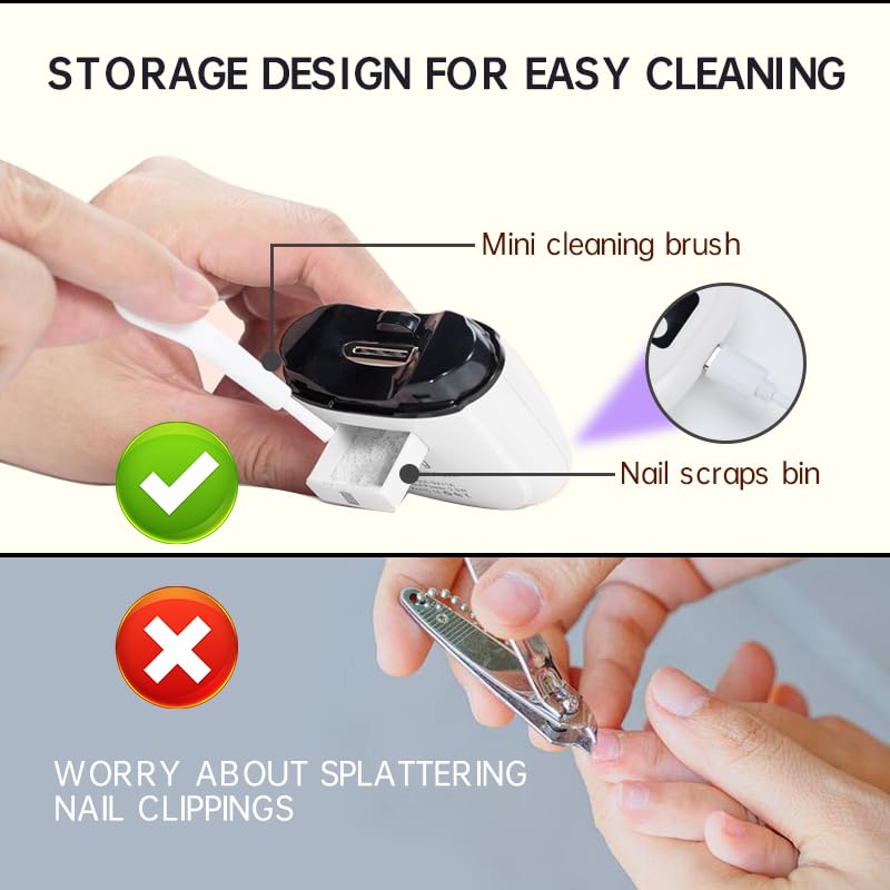 Coute-ongles électrique rechargeable USB-C, pratique à la maison et en voyage.
