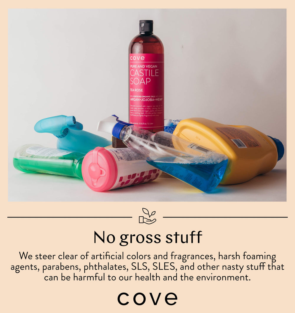 Cove Castile Sans Parfum : emballage recyclable et ingrédients biologiques certifiés.