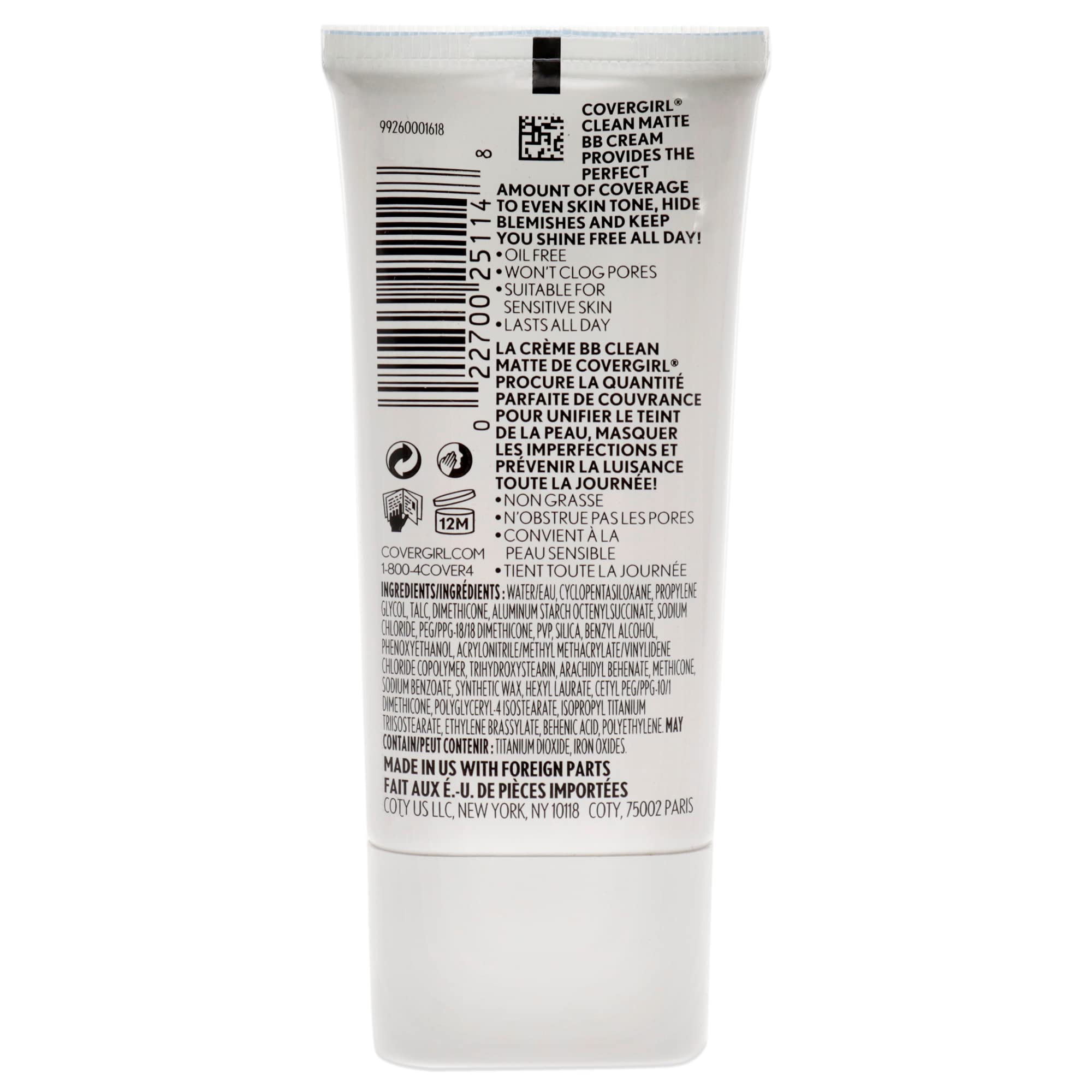 COVERGIRL Clean Matte BB Cream – fond de teint à base d'eau, application facile sur le visage