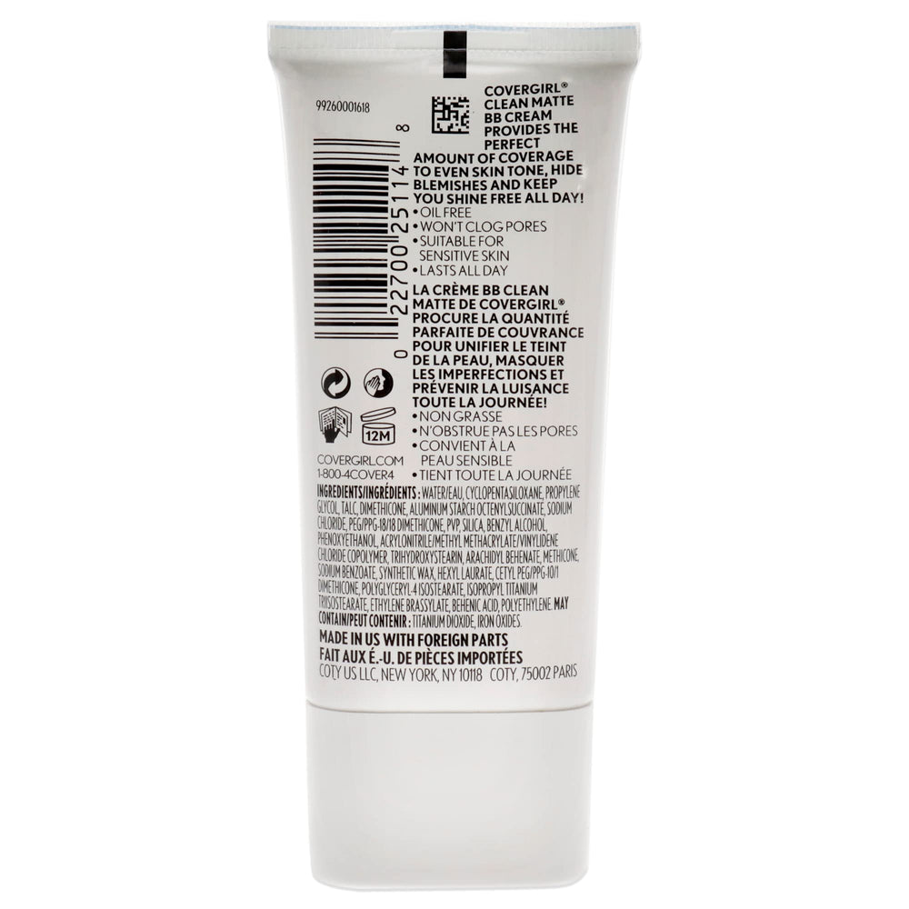 COVERGIRL Clean Matte BB Cream – fond de teint à base d'eau, application facile sur le visage