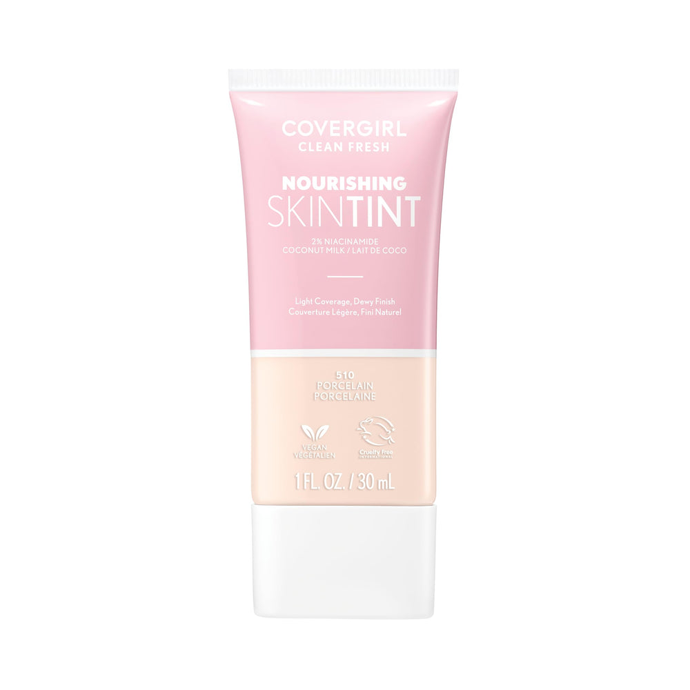 COVERGIRL Clean Fresh Nourishing Skin Tint Porcelaine 510, flacon élégant pour un teint naturel et hydraté