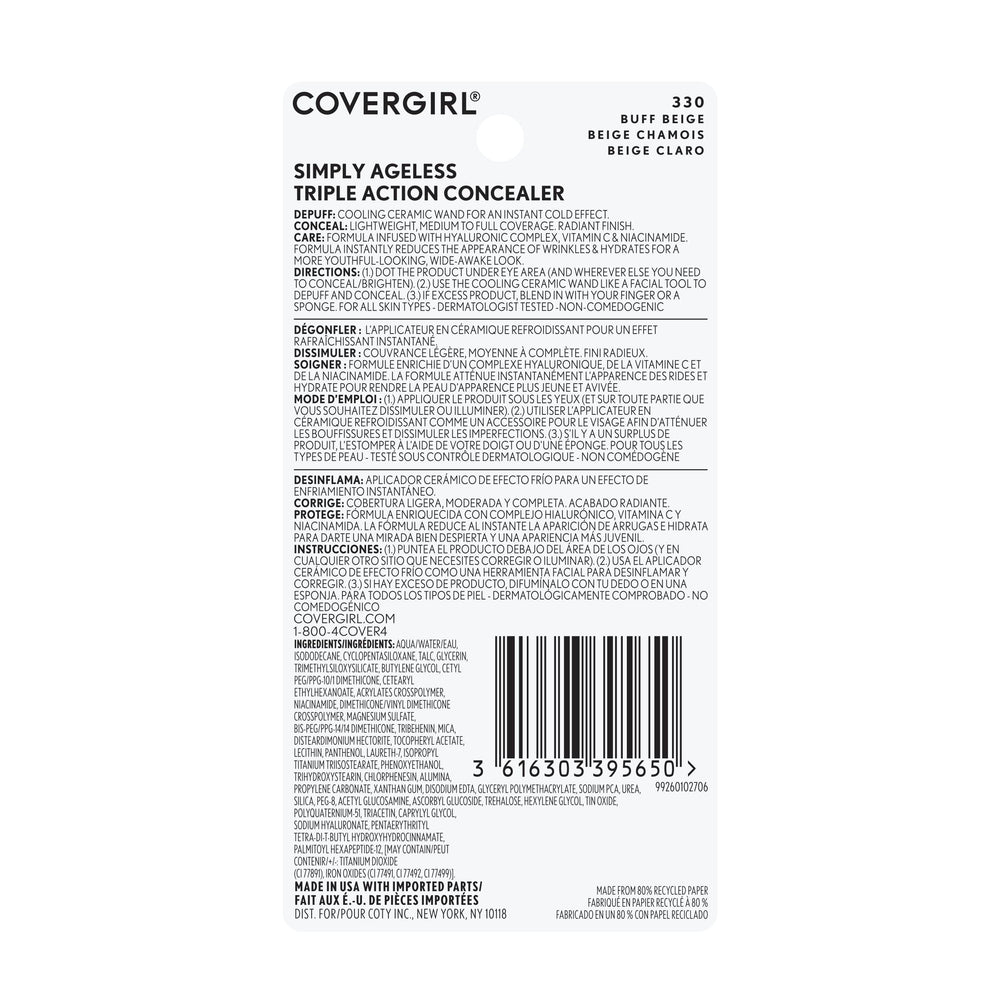 CoverGirl Correcteur Simply Ageless idéal pour un rituel quotidien rapide et efficace pour un regard éveillé.