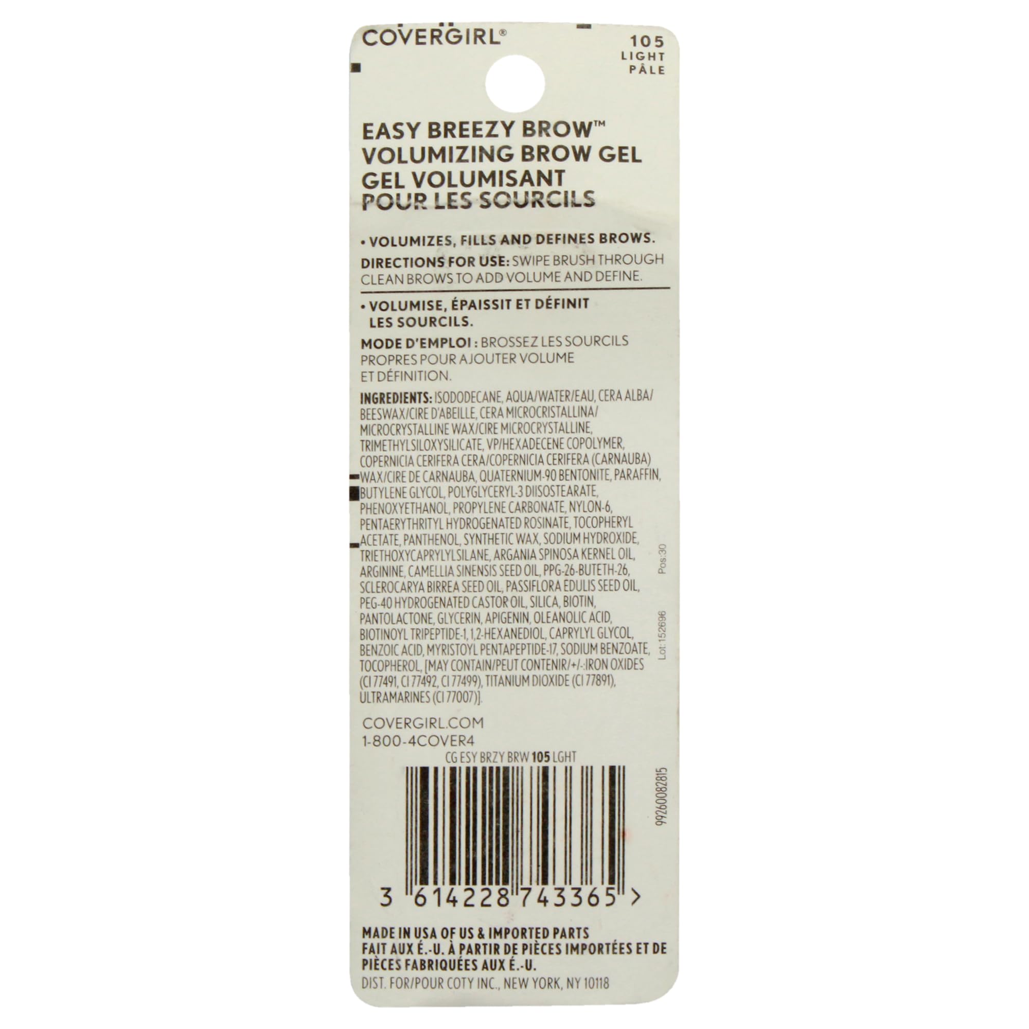 COVERGIRL Easy Breezy Gel Sourcils apporte volume subtil et fini naturel