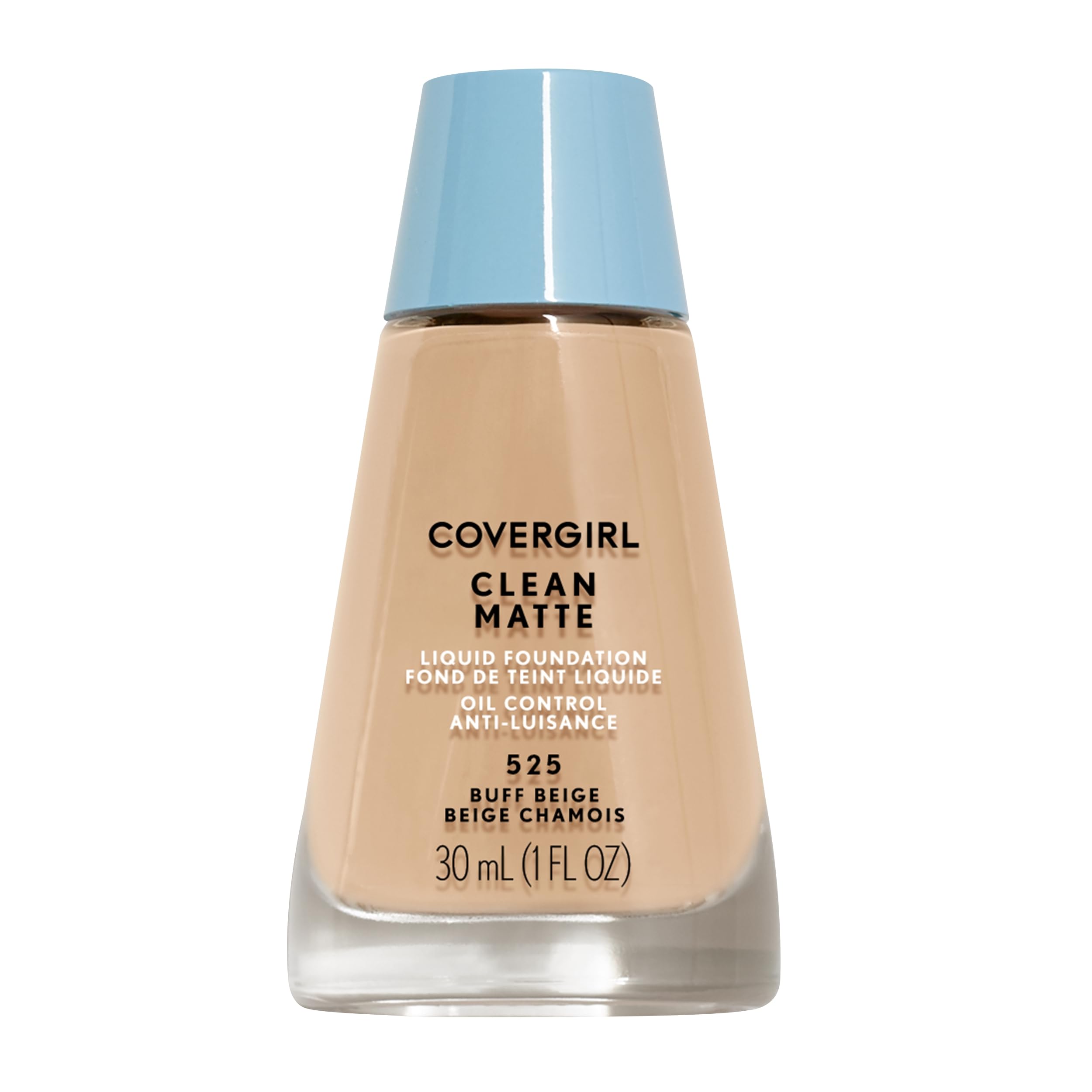 Fond de teint COVERGIRL mat Buff Beige 525 avec pompe, fini uniforme.