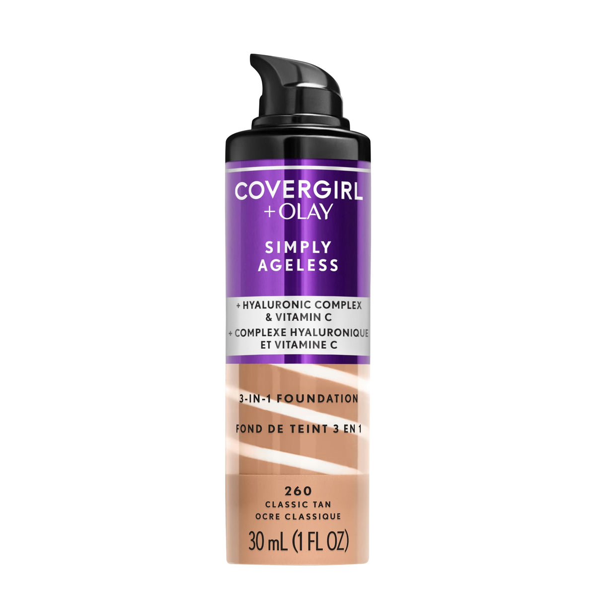 CoverGirl & Olay Simply Ageless flacon pompe avec teinte bronze classique, fini mate.