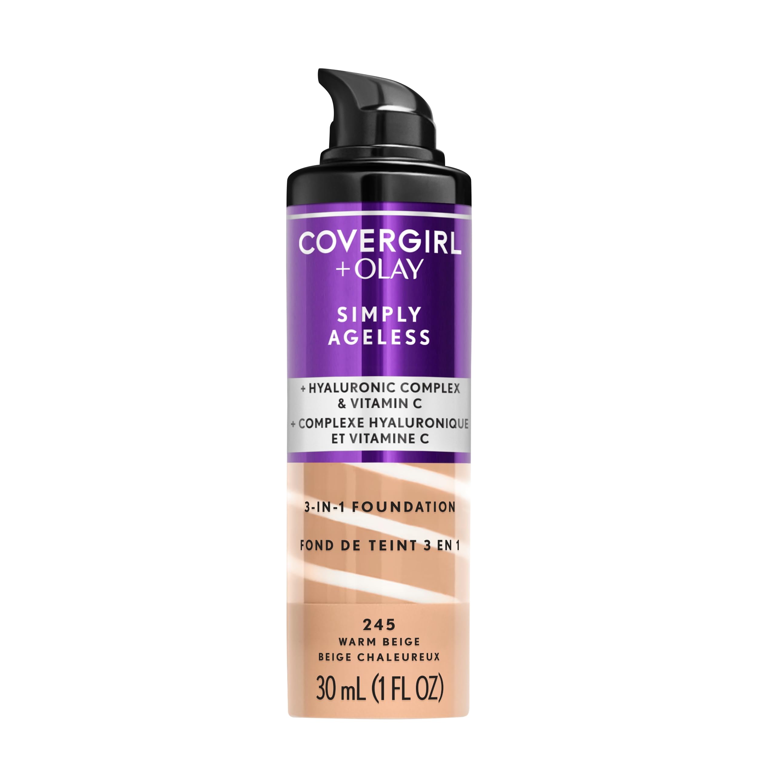 COVERGIRL & OLAY Simply Ageless flacon pompe prêt à l'emploi pour une application uniforme.