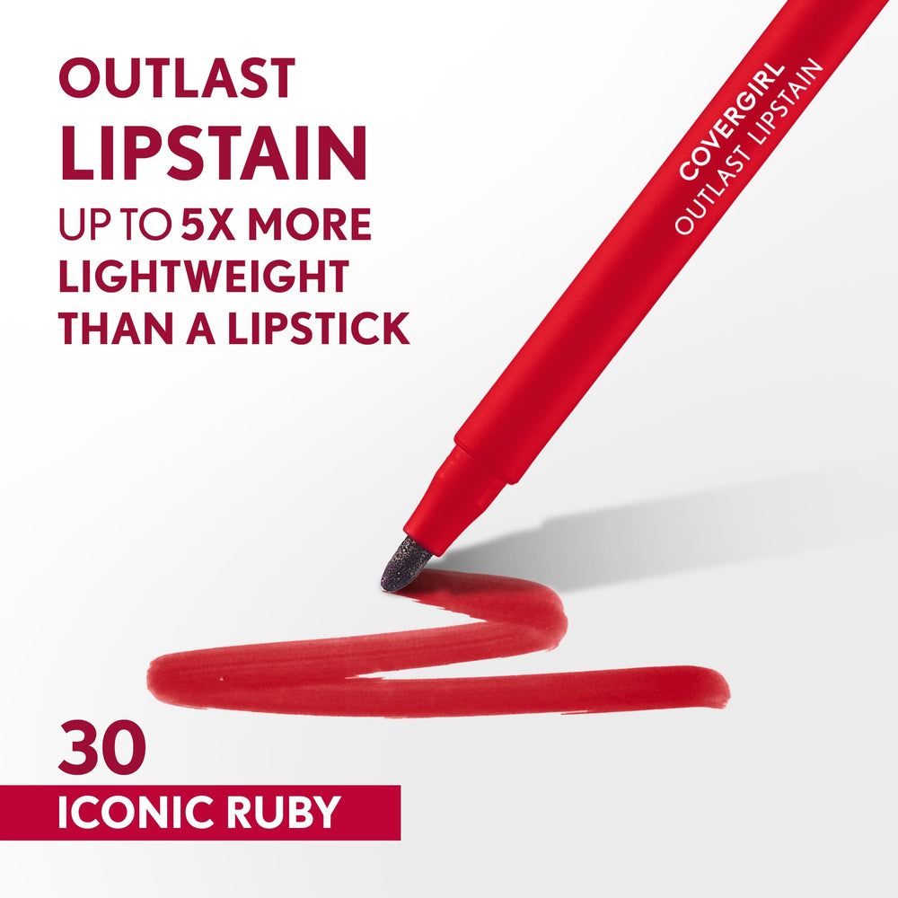 Covergirl Outlast lipstain fini satin qui met en valeur les lèvres.