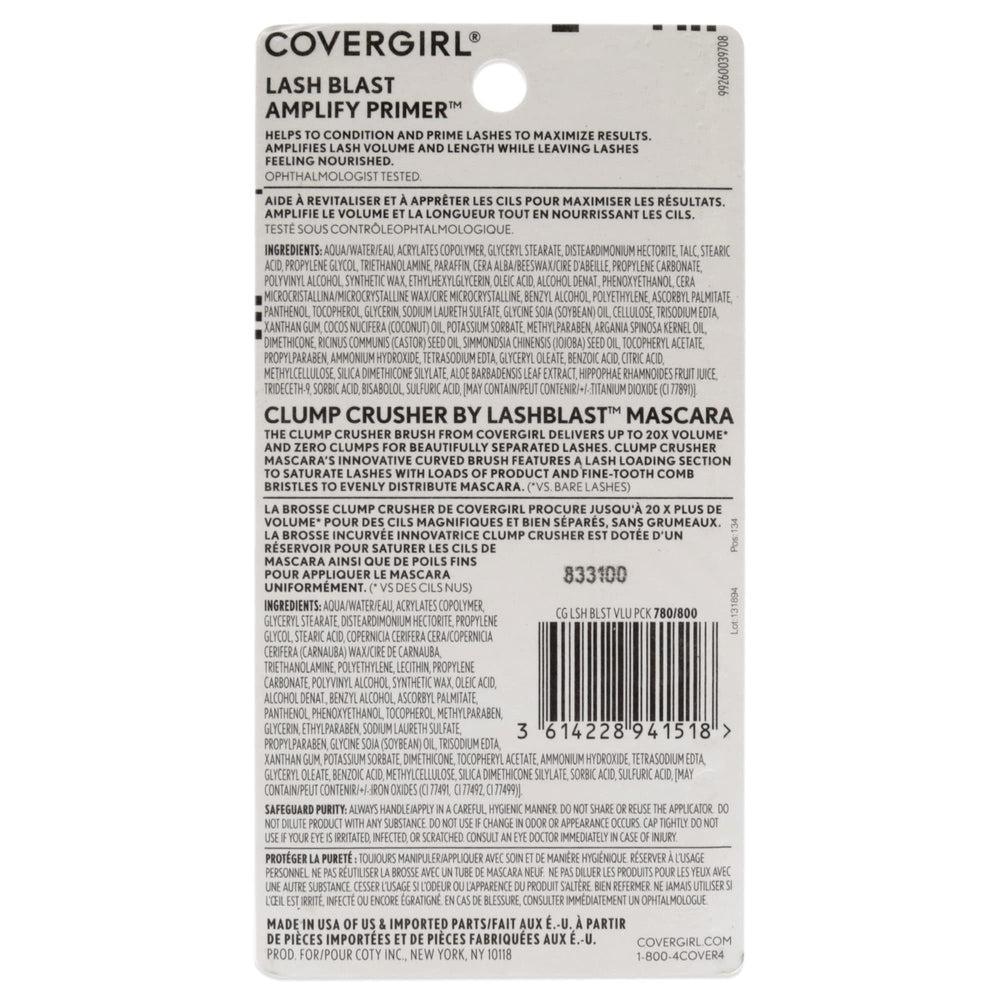 Primer nourrissant COVERGIRL montrant huiles d’argan et jojoba pour renforcer les cils.