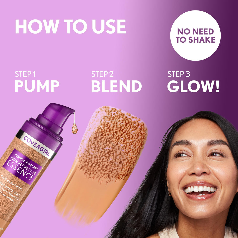 Fini teint naturel Covergirl Simply Ageless avec effet filtre discret sur la peau.