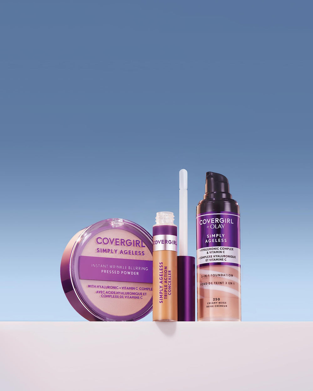 Covergirl Simply Ageless shade fair ivory swatch for light skin tones.