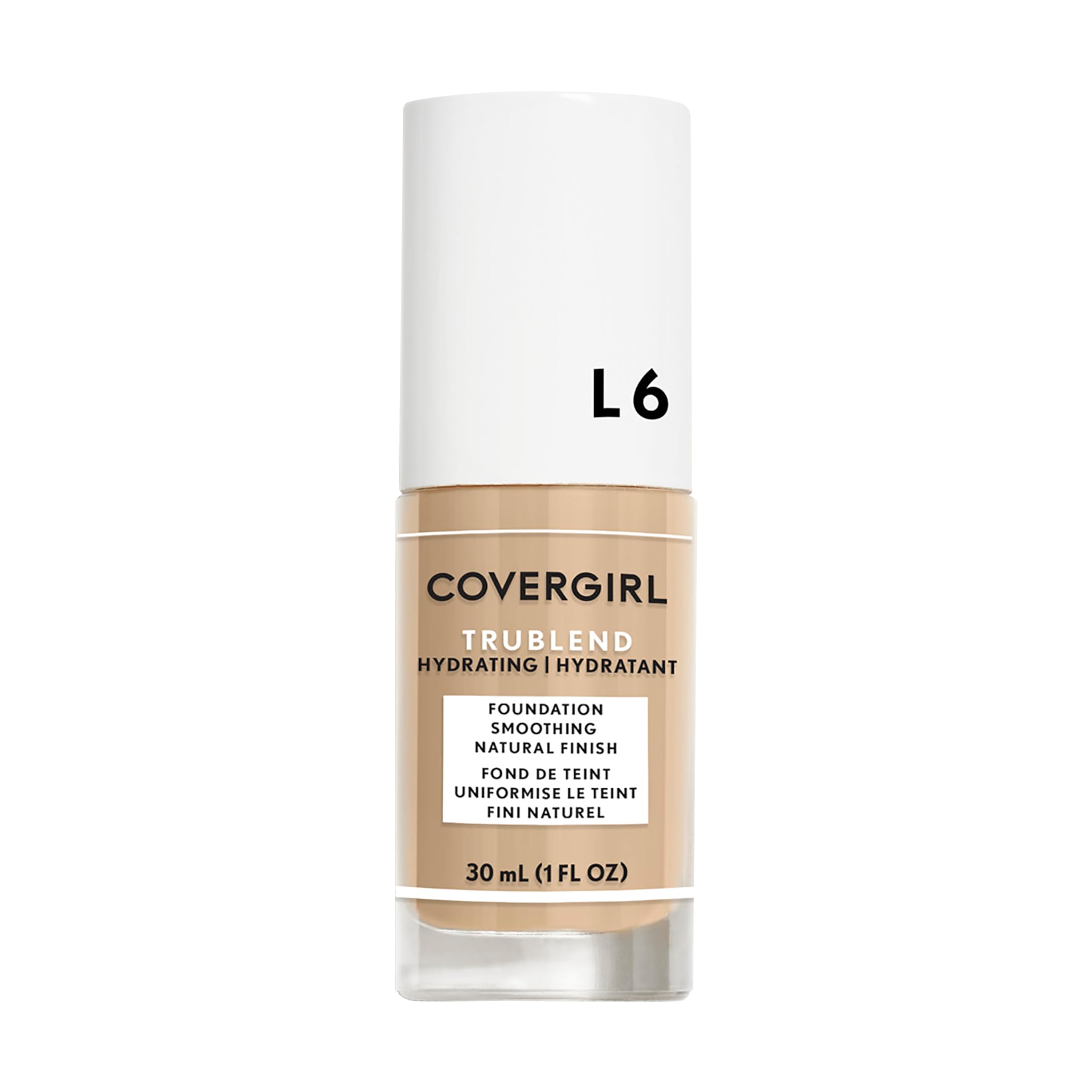 Fond TruBlend COVERGIRL en flacon, teinte buff-beige L6, application facile.