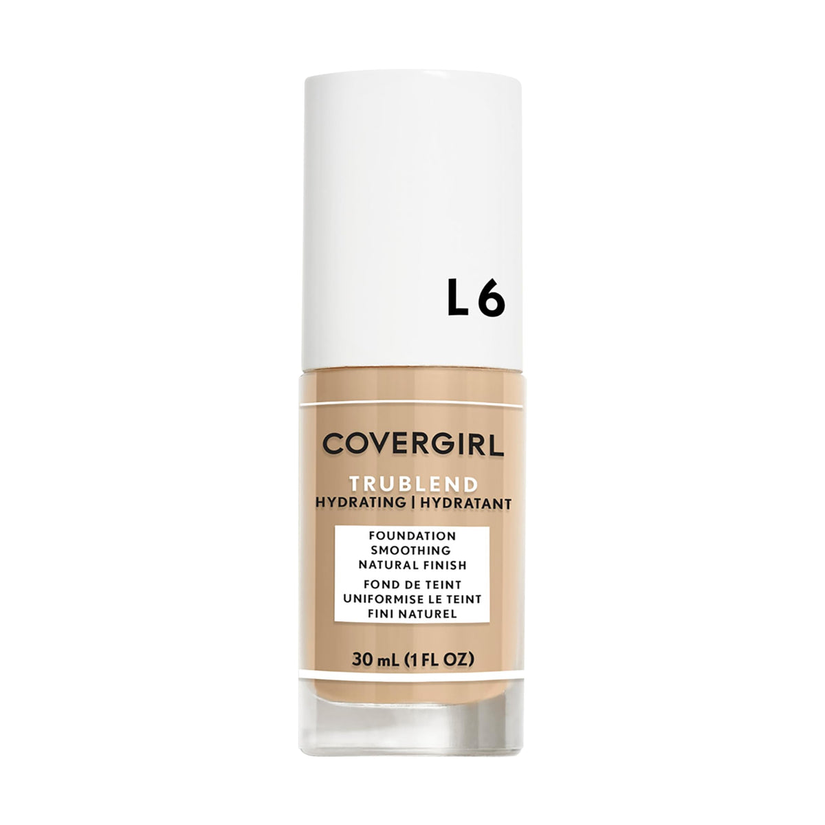 Fond TruBlend COVERGIRL en flacon, teinte buff-beige L6, application facile.