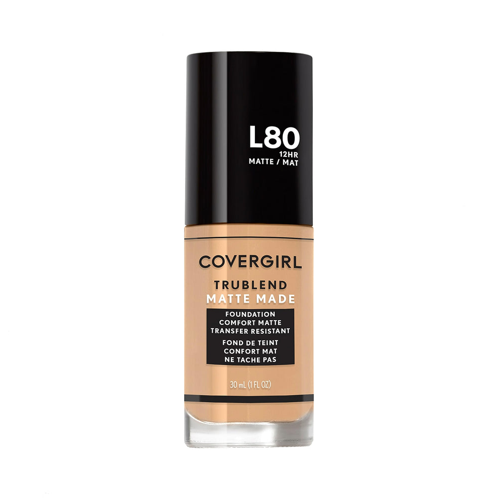 Fond de teint COVERGIRL TruBlend Matte Made dans son flacon, fini mat durable.