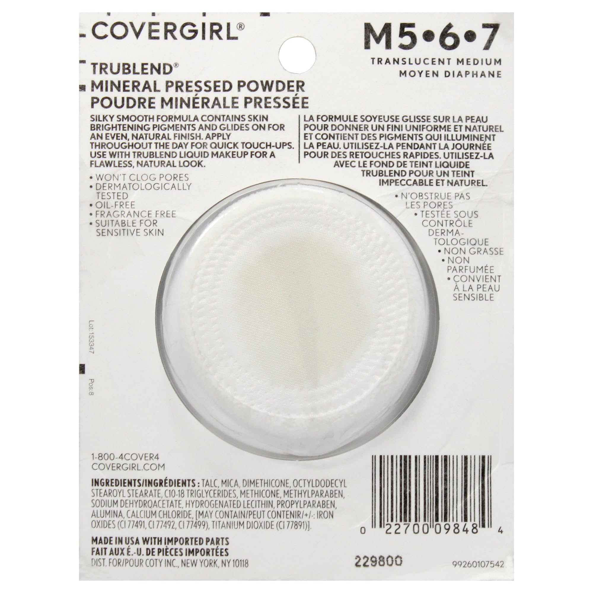 Covergirl truBlend poudre pressée, contrôle de la brillance durable pour peau fraîche.