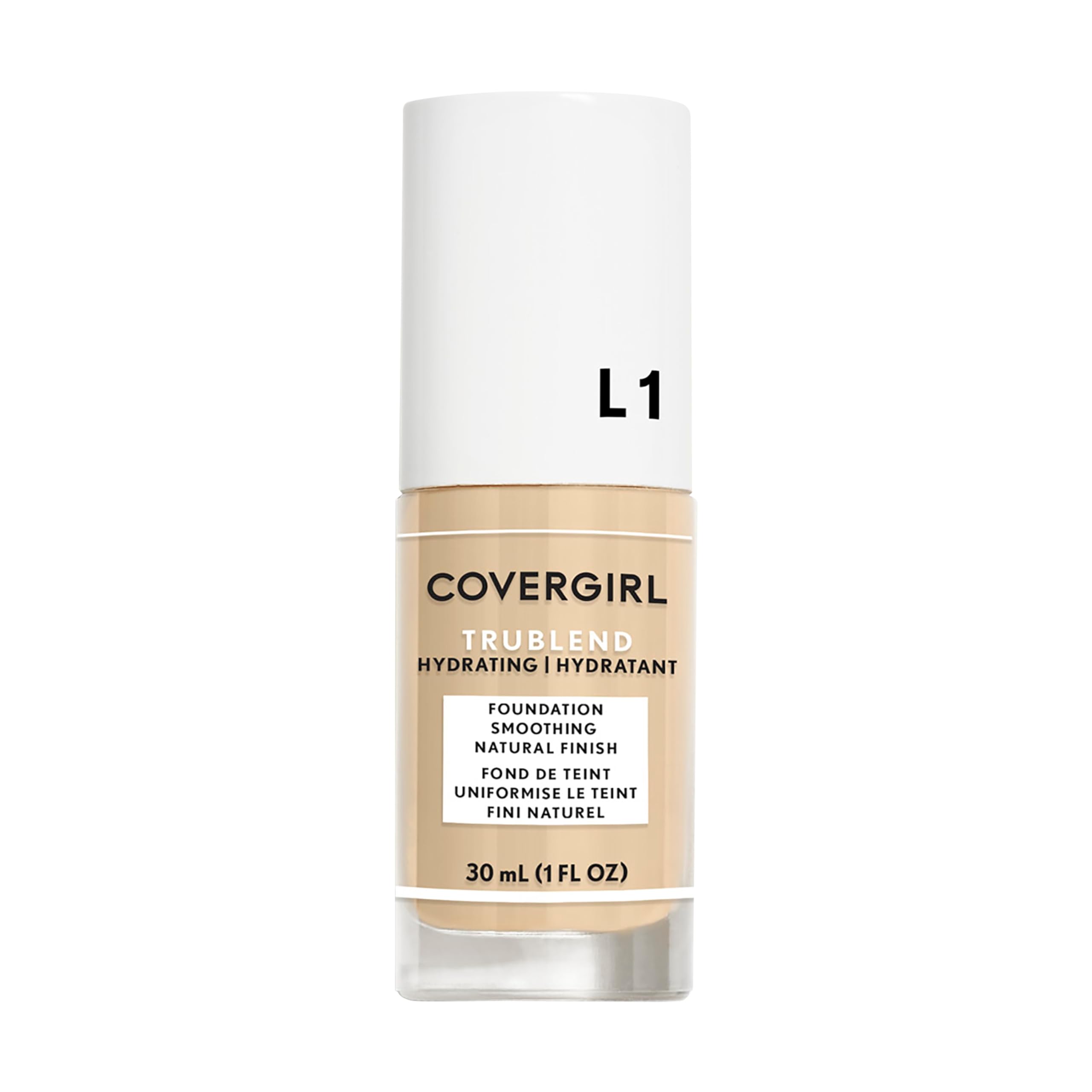 COVERGIRL Trublend teinte ivoire L1 dans la bouteille, texture fluide prête à l’application légère.