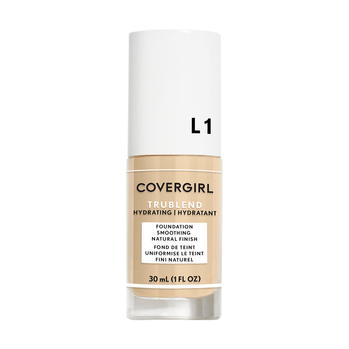 COVERGIRL Trublend teinte ivoire L1 dans la bouteille, texture fluide prête à l’application légère.
