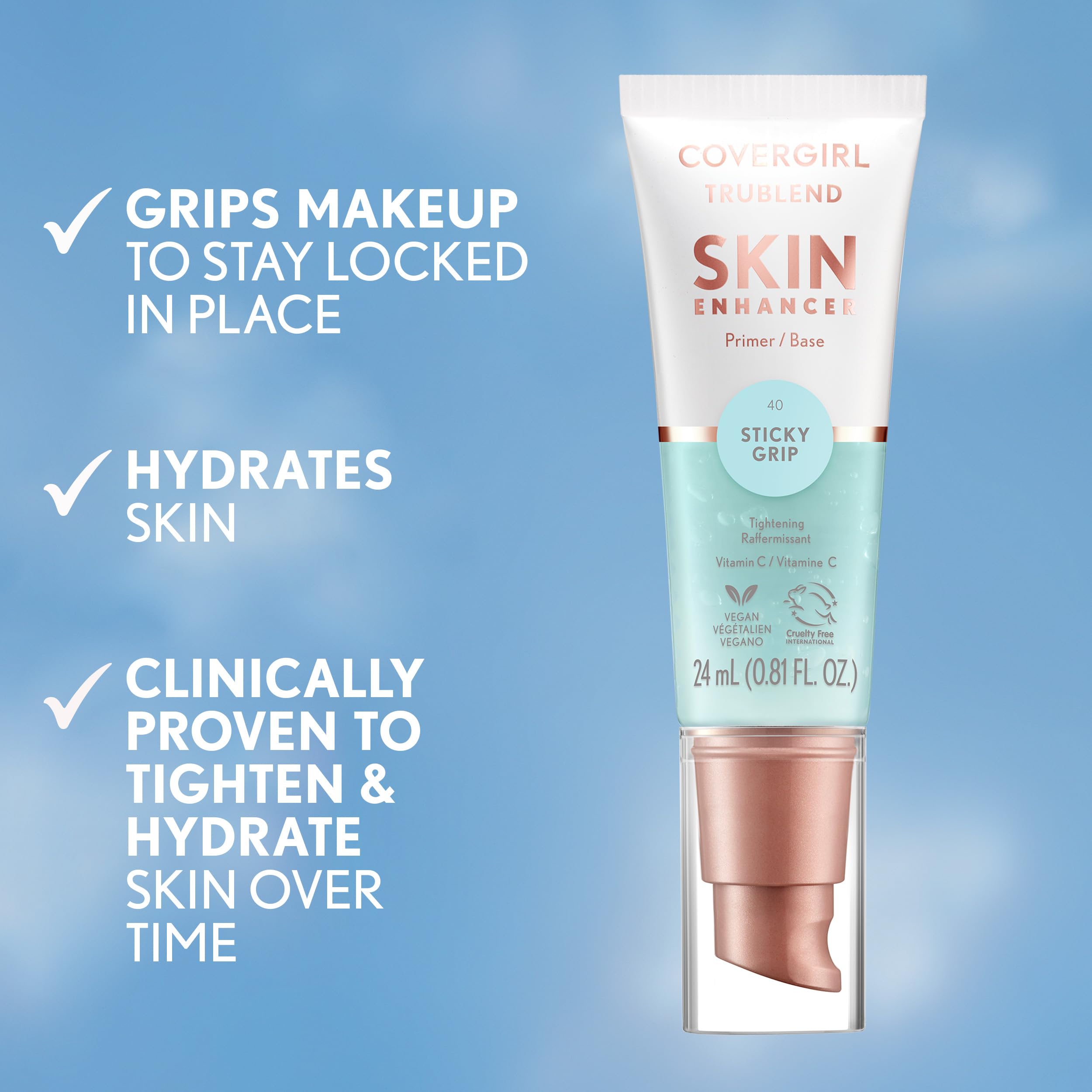 Texture adhesion-maquillage TruBlend accroche le maquillage pour une tenue durable.