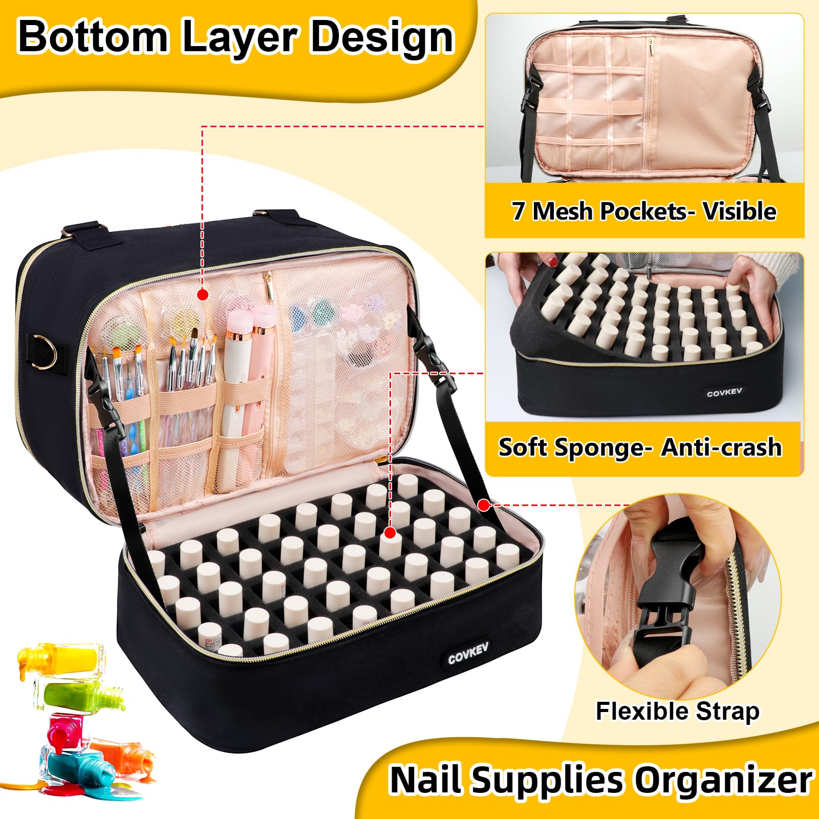 Covkev-poches-maille-outils-accessoires-ongles: rangement net des outils et fournitures.