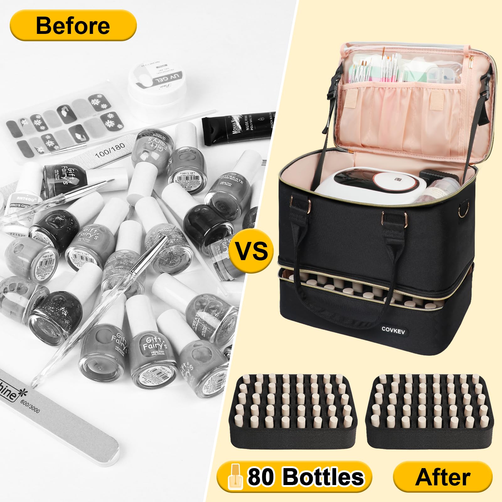Covkev-usage-multi-fonctions-boite-ongles: mallette polyvalente pour déplacements.
