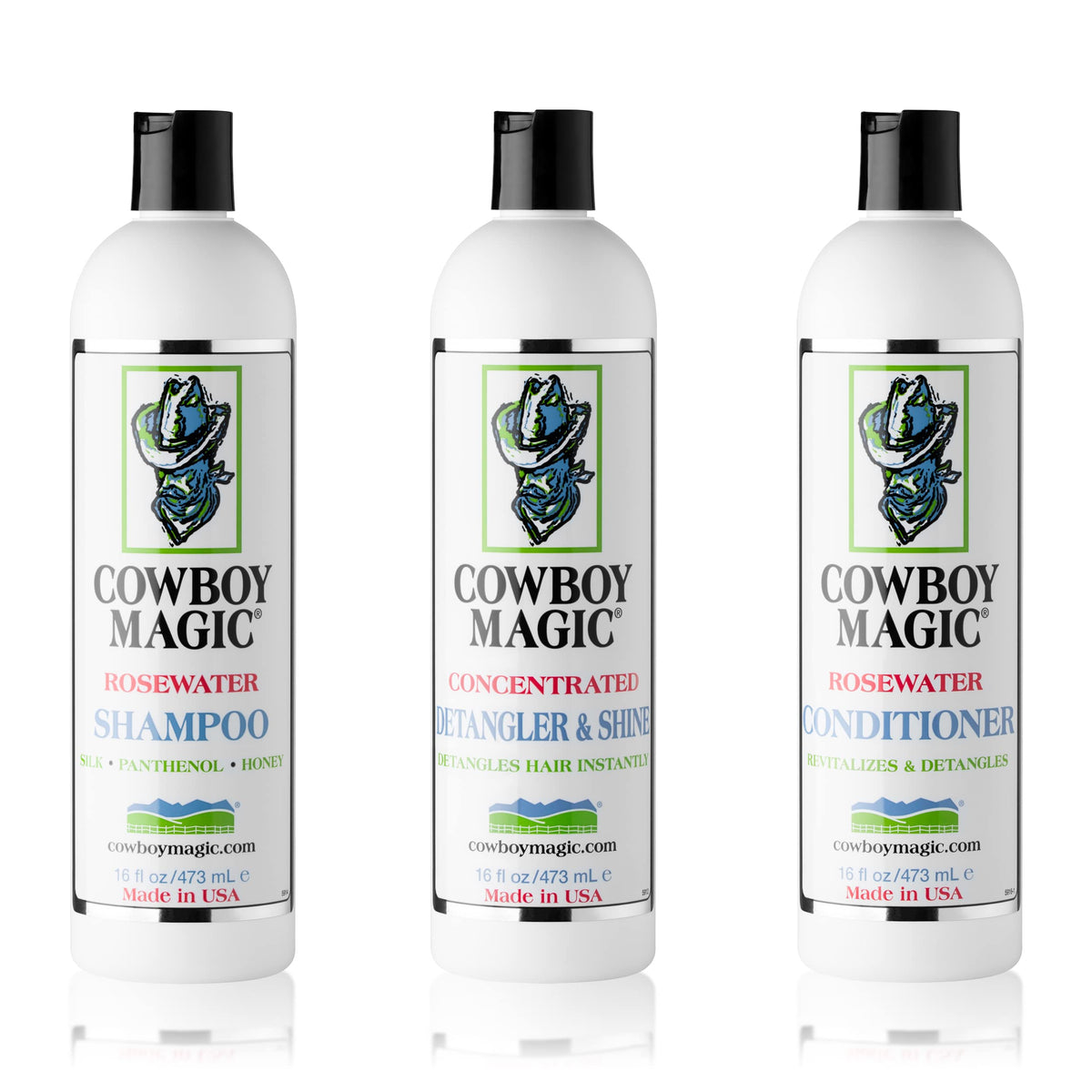 Shampoing Cowboy Magic : bouteille brillance et pelage lisse.