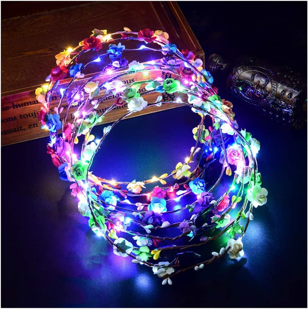 Couronne Coxeer avec fleurs LED vue frontale, effet féerique pour votre look.
