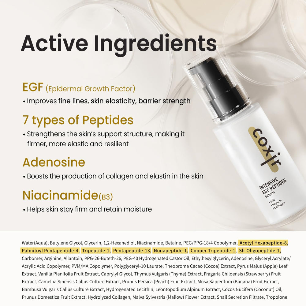 coxir serum egf peptides brillance naturelle: peau visiblement plus lumineuse et saine.