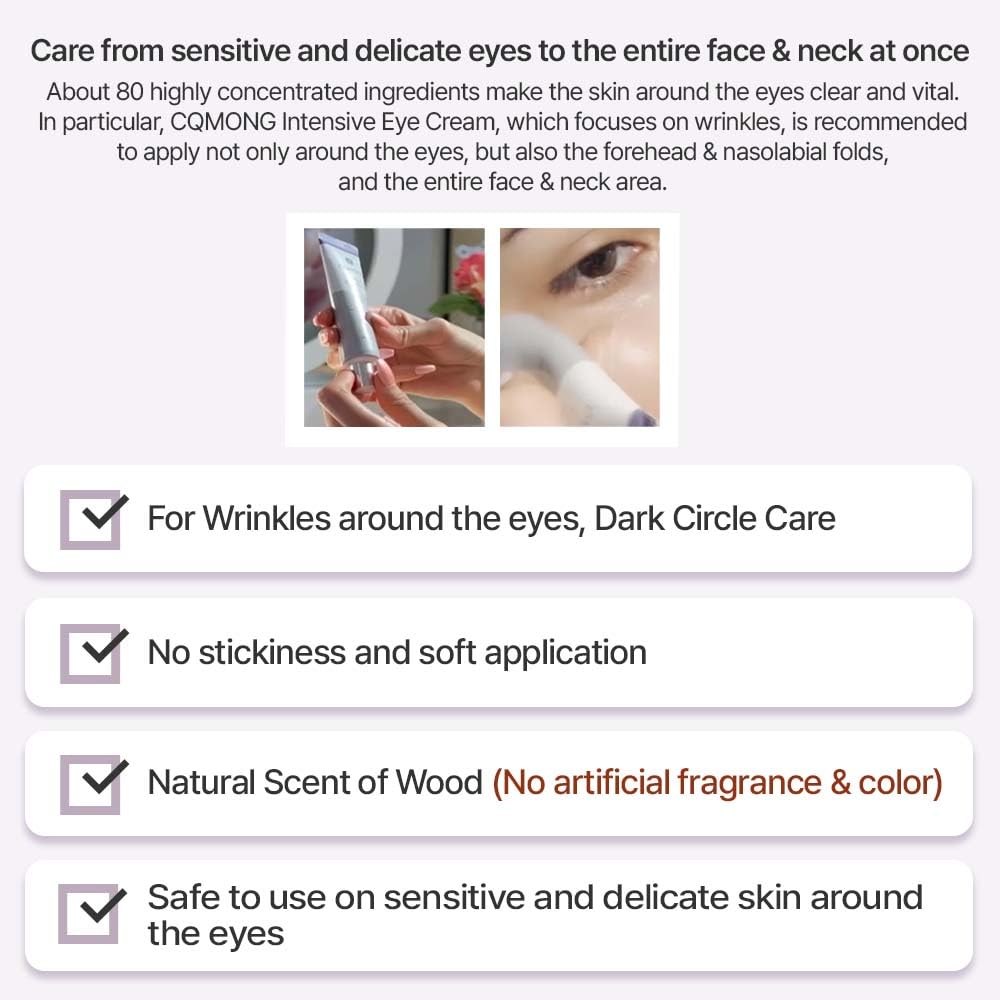 CQMONG Crème Yeux: ingrédients clés hyaluronique, collagène et glutathion pour revitalisation.