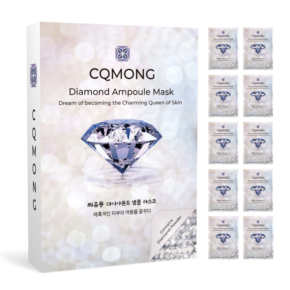 Masque CQMONG en feuille diamant avec texture soyeuse et éclat lumineux.