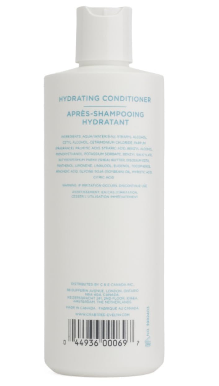 Crabtree and Evelyn La Source Hydrating Conditioner label closeup highlighting shea butter hydration
