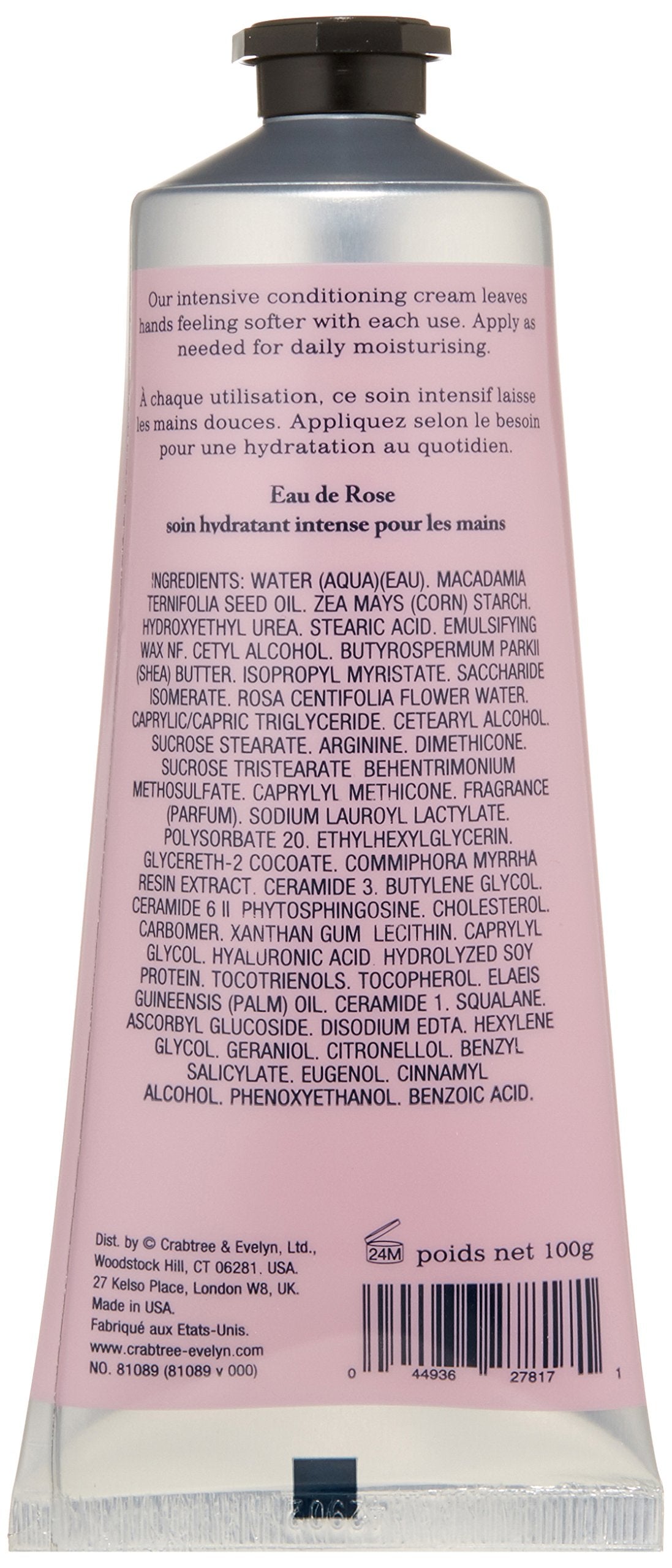 Crabtree & Evelyn Soin Mains eau de rose – pétales de rose et parfum délicat.