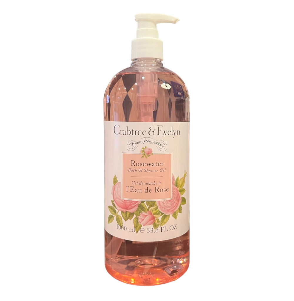 Crabtree & Evelyn Rosewater: gel douche jumbo, parfum rose, hydratation légère pour peau douce.