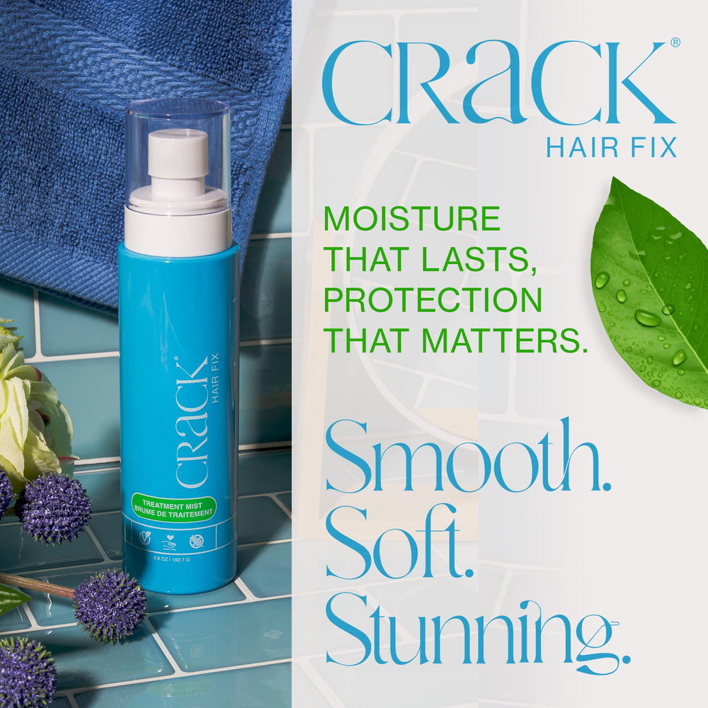 Crack Hair Fix brume anti-frizz, contrôle des frisottis et brillance naturelle.