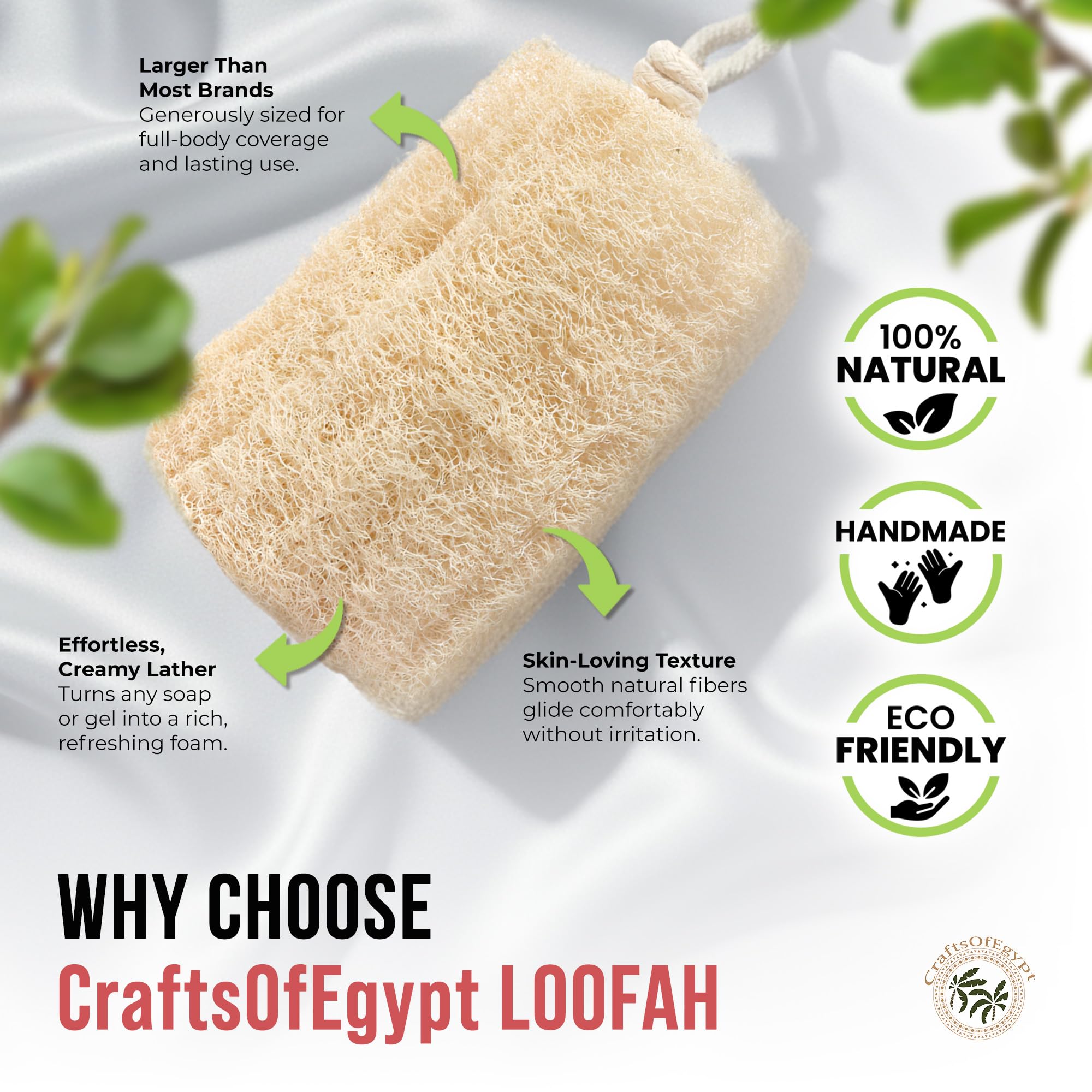 Fibres luffa exfoliantes CraftsOfEgypt – peau plus lisse après la douche