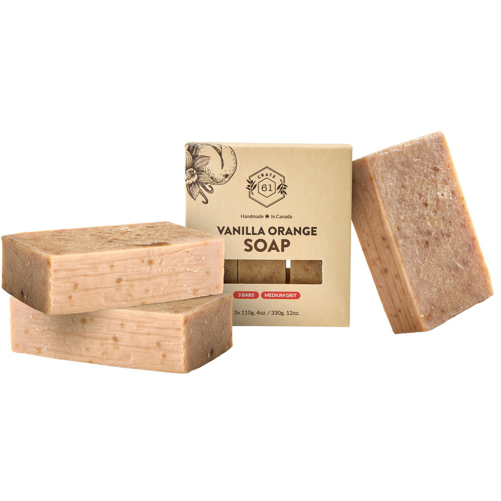 Crate 61 Organics savon artisanal vanille orange; pack 3, parfait pour routine sensorielle